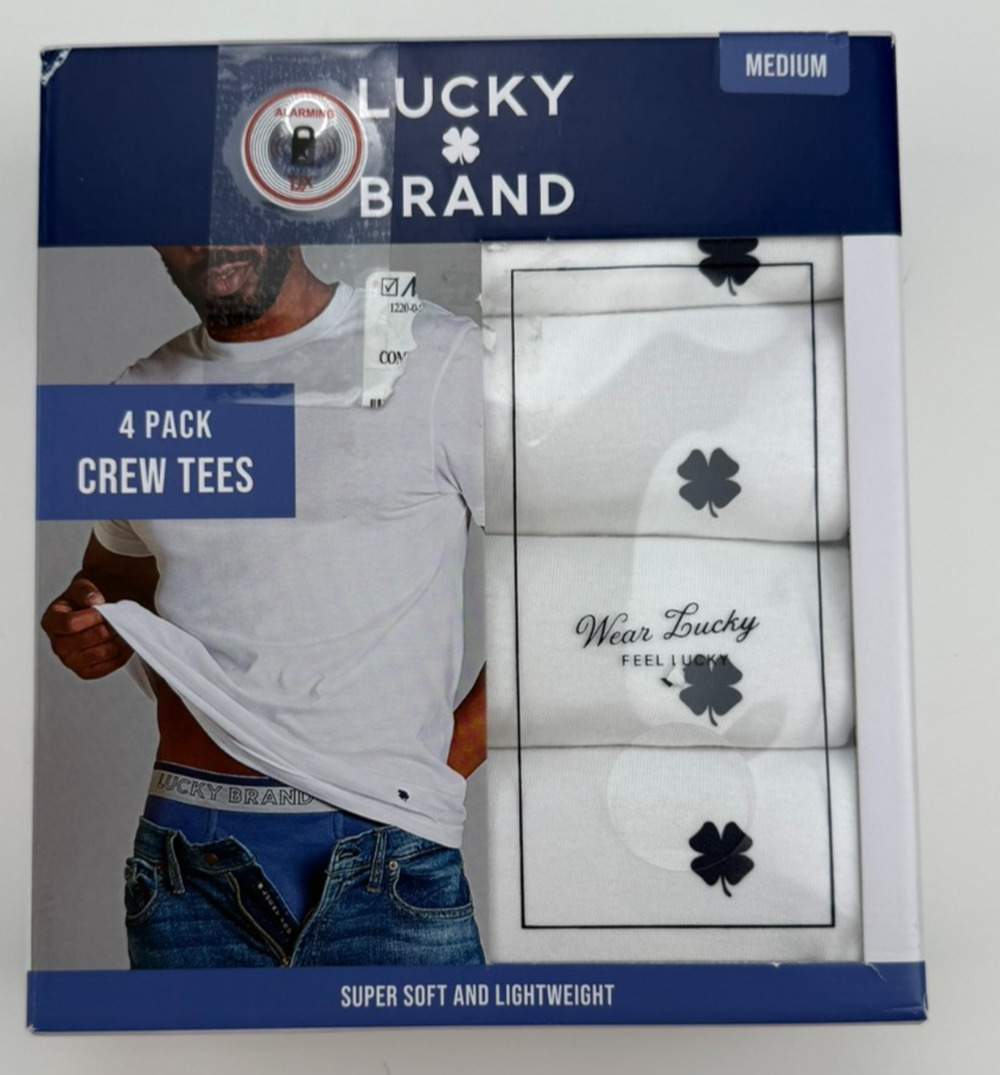 4 PACK LUCKY BRAND CREW TEES SUPER SOF LIGHT WEIGHT SZ MEDIUM NWT